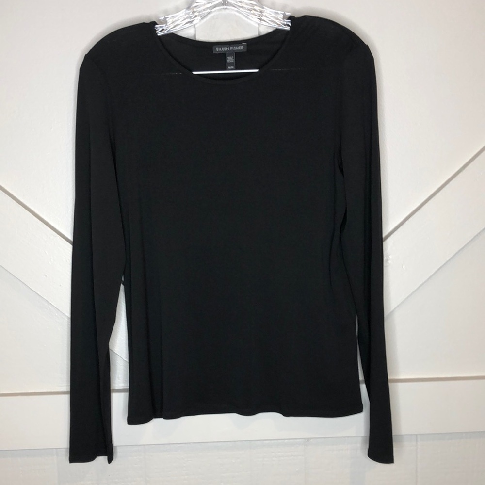 Eileen Fisher Women’s M Silk Black Long Sleeve Tee Quiet Lux Minimalist Career